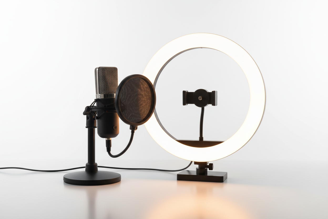 Combo de micrófono y aro de luz